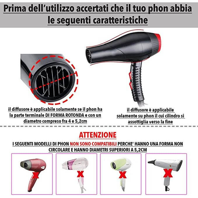 Diffusore Phon Universale Capelli Ricci, Beccuccio Pieghevole da Viaggio in Silicone - Luxuryhaircenter